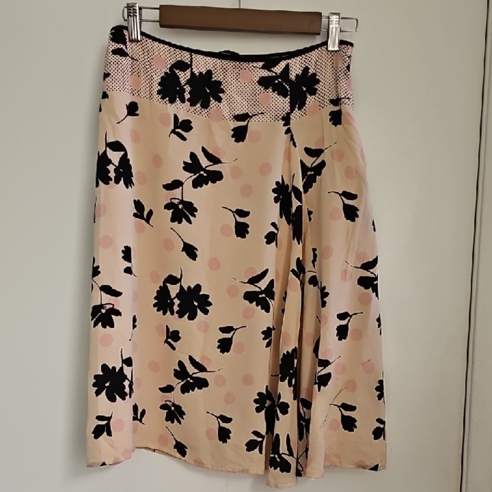 Banana Republic Black and Pink A-Line Pleated Skirt Size 2 Side Zip